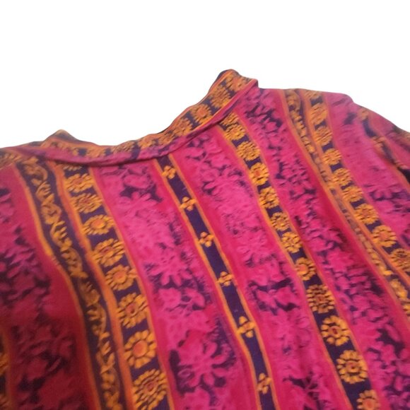 Vintage 90s Westbound Womens XL Button-Up Shirt Bright Pink Orange Rayon Stripe - Picture 10 of 16